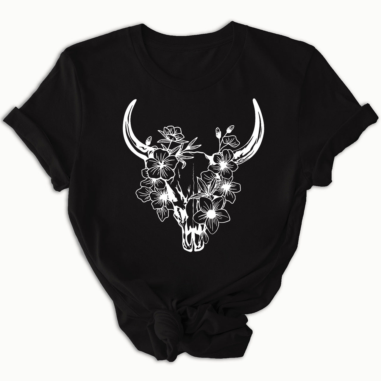 Floral Cow Skull Country T-shirt