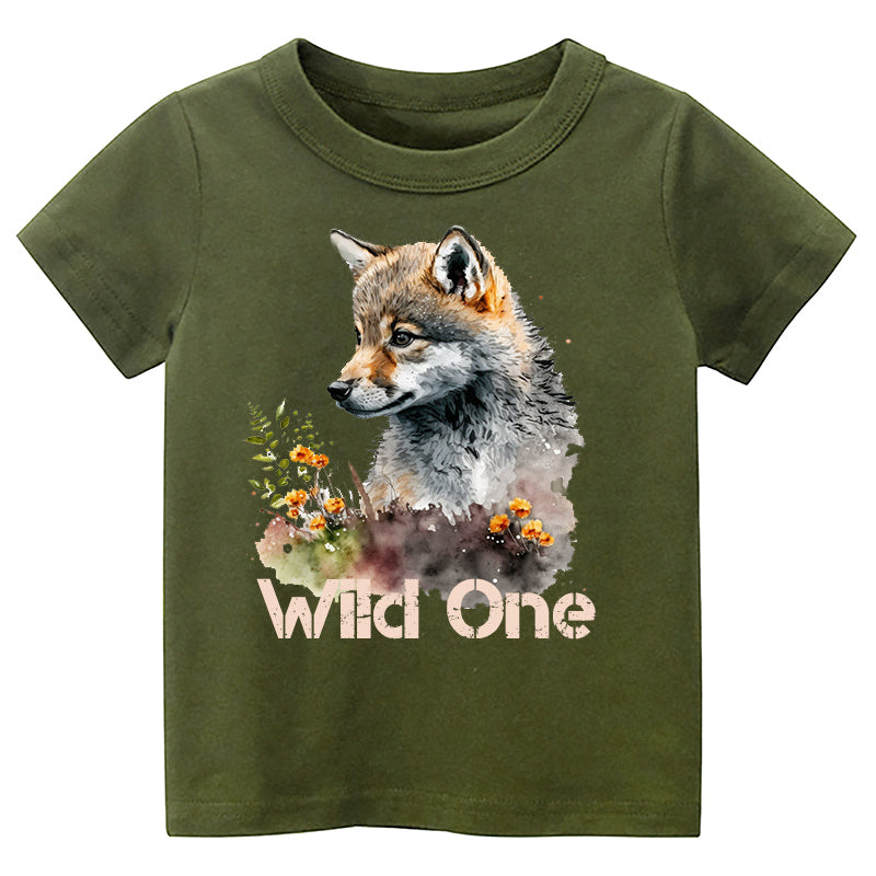 Wild One Floral Wolf Kids T-shirt