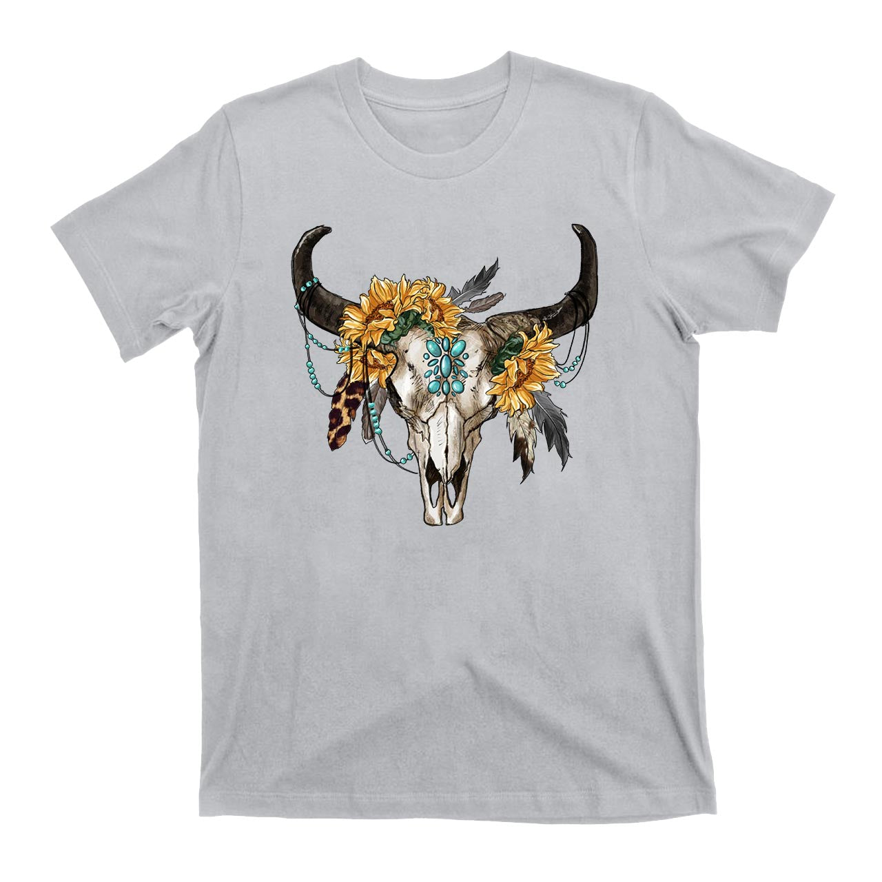 Sunflower Boho Bull Skull Cowboy T-Shirts