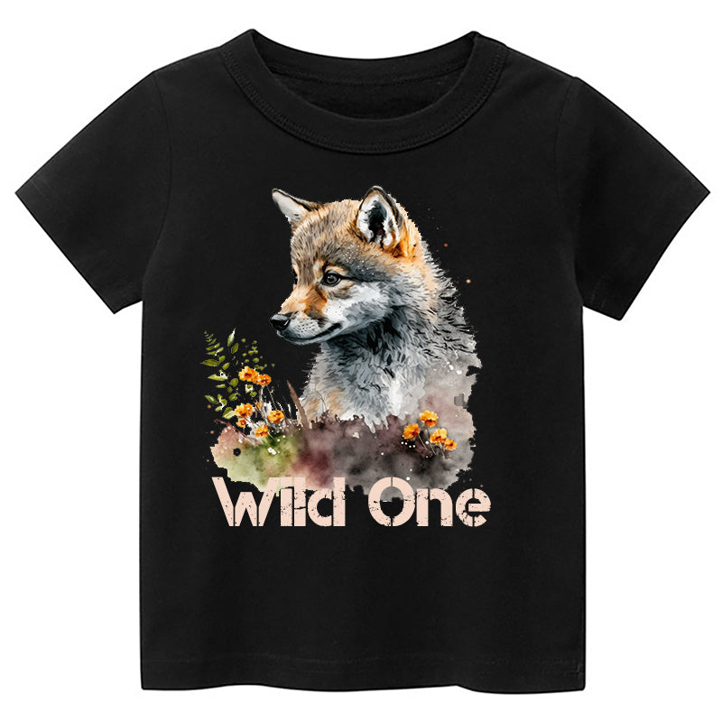 Wild One Floral Wolf Kids T-shirt