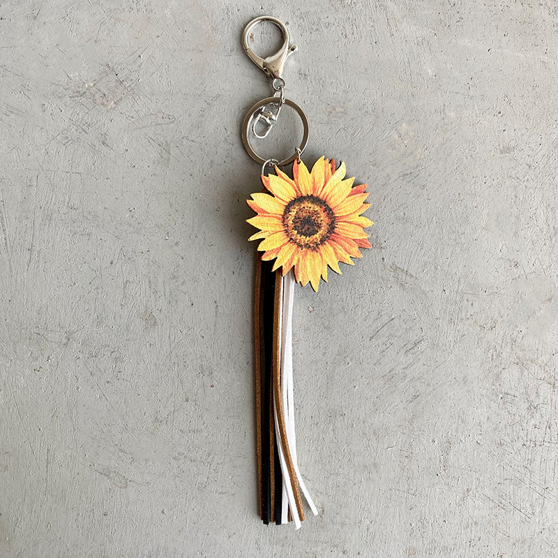 Western Cowboy Tassel Pendant Wooden Keychain