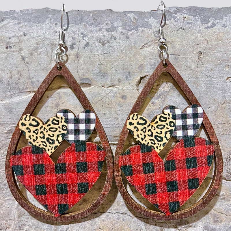 Plaid Cutout Heart-Shaped Valentine's Day Earrings