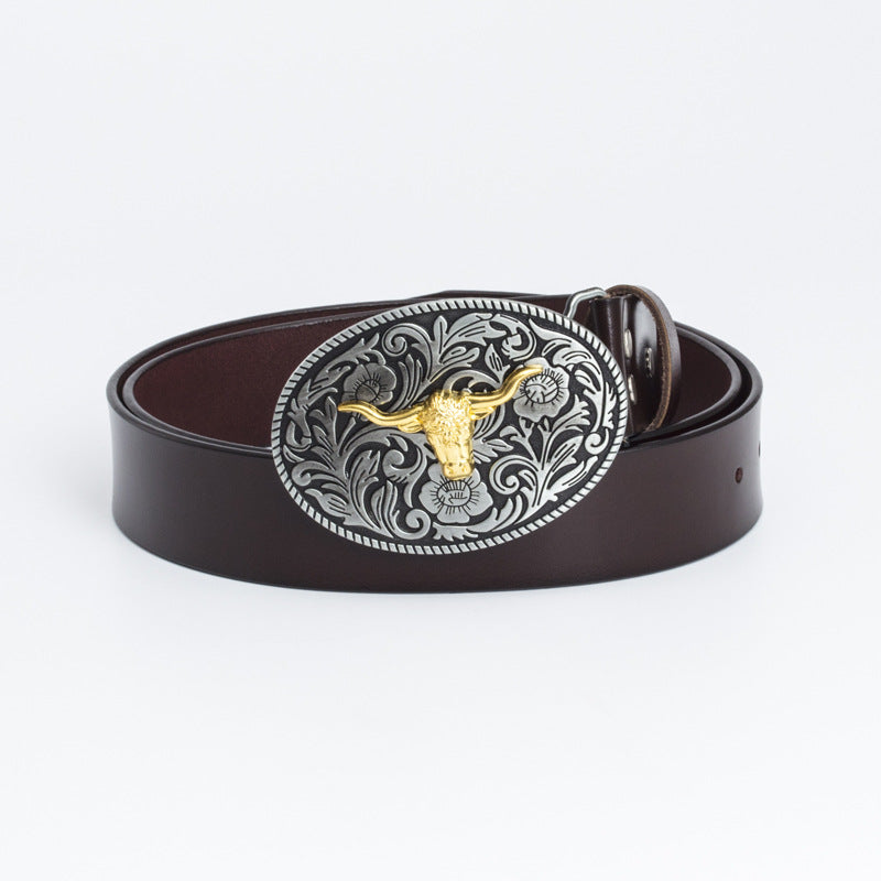 Western Cowboy Gold Plated Vintage Bull Head Belt