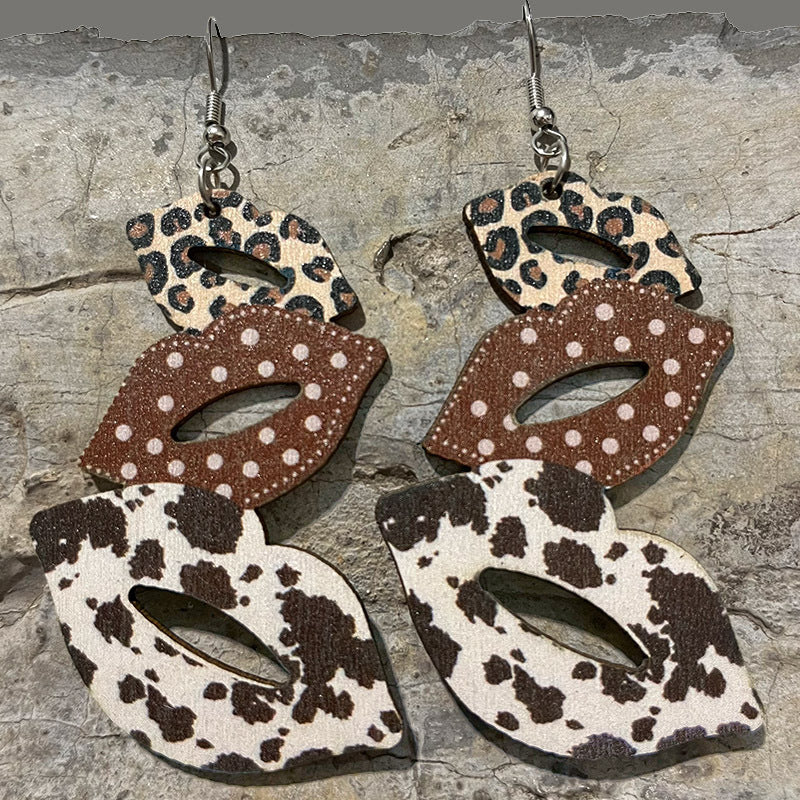 Vintage Denim Colorblock Leopard Print Earrings