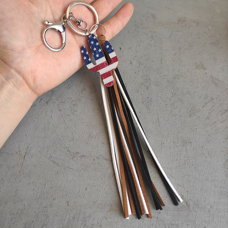 Western Cowboy 4th of July Vintage Tassel Keychain