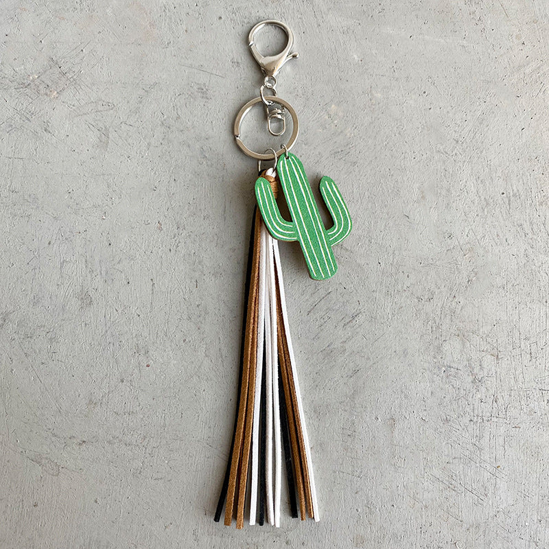 Western Cowboy Tassel Pendant Wooden Keychain