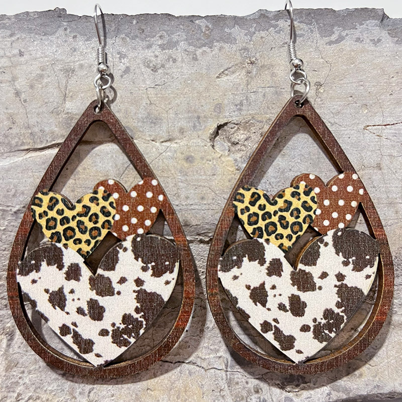 Cowhide Cutout Heart-Shaped Valentine's Day Earrings