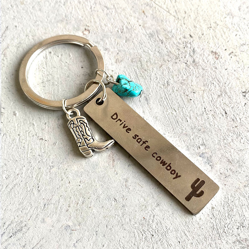 Western Cowboy Turquoise Metal Plate Creative Keychain