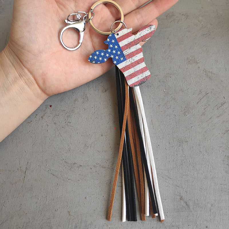 Western Cowboy 4th of July Vintage Tassel Keychain