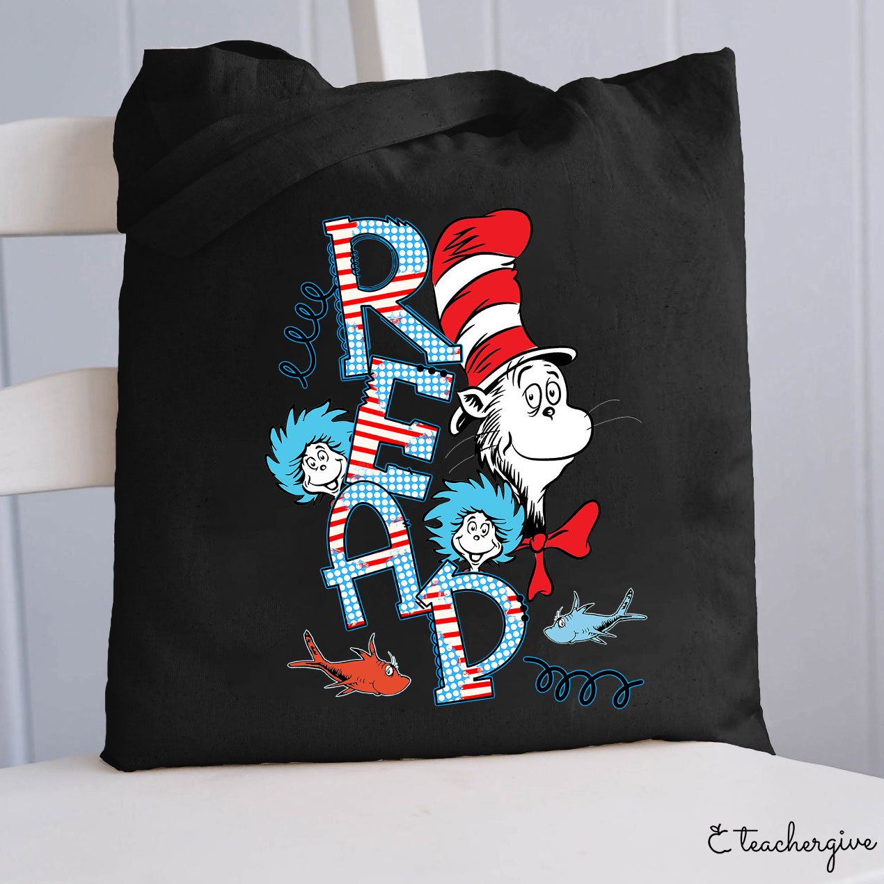 READ Letter Cat Wearing Hat Teacher Tote Bag