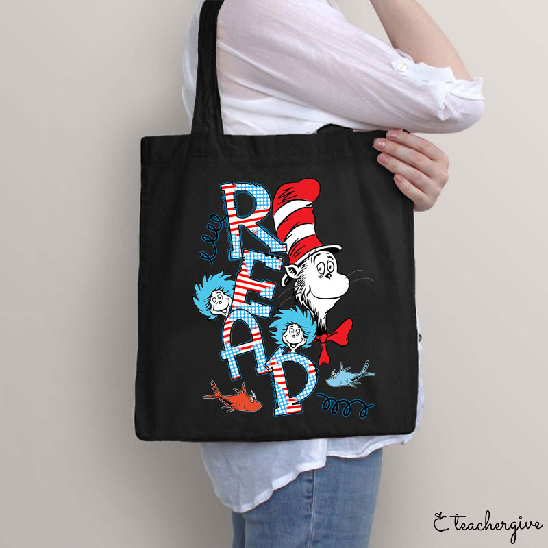 READ Letter Cat Wearing Hat Teacher Tote Bag