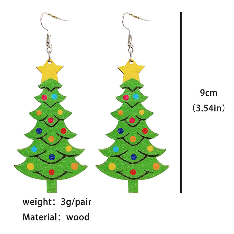 Happy Christmas Tree Wooden Earrings