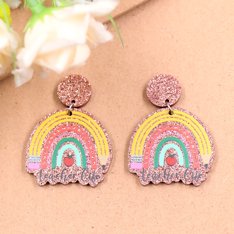 Shining Pencil Rainbow Teacher Life Acrylic Earrings