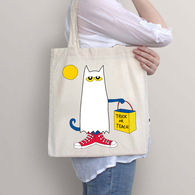 Trick Or Teach Ghost Cat Tote Bag