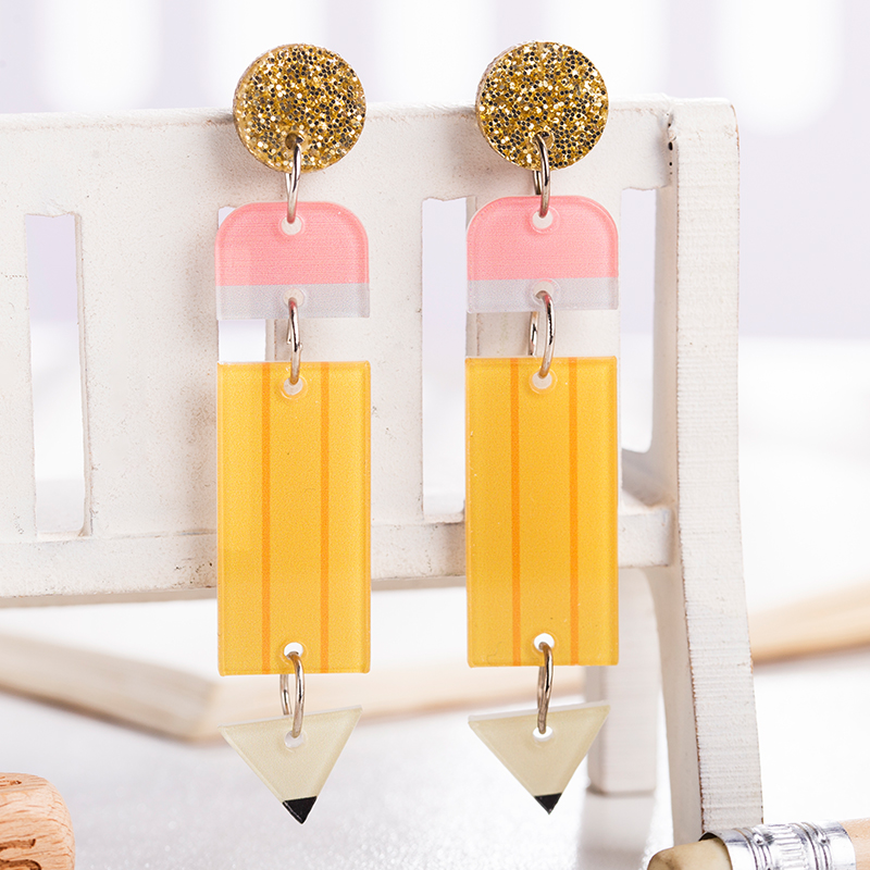 Big Yellow Pencil  Acrylic Earrings