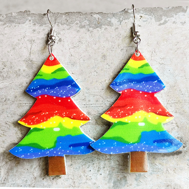 Rainbow Tree Acrylic Earrings