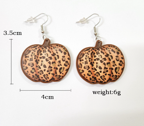 Leopard-print Pumpkin Wooden Earrings