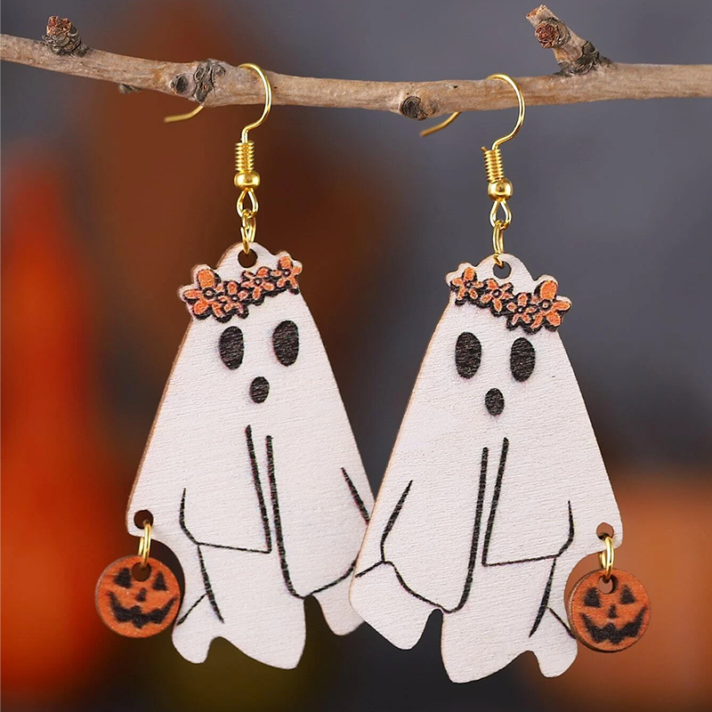 Halloween Ghost Wearing A Wreath Earrings