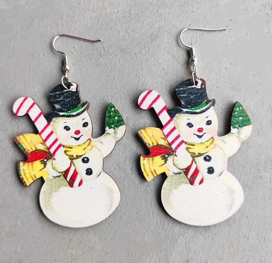 Christmas Snowman Wooden Earrings