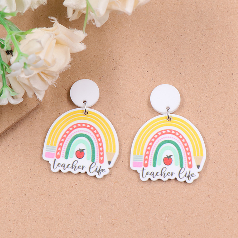 Pencil Rainbow Teacher Life Acrylic Earrings