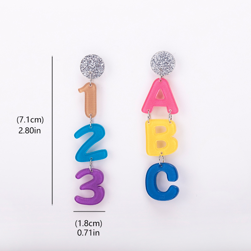 Colorful ABC Numbers Acrylic Earrings