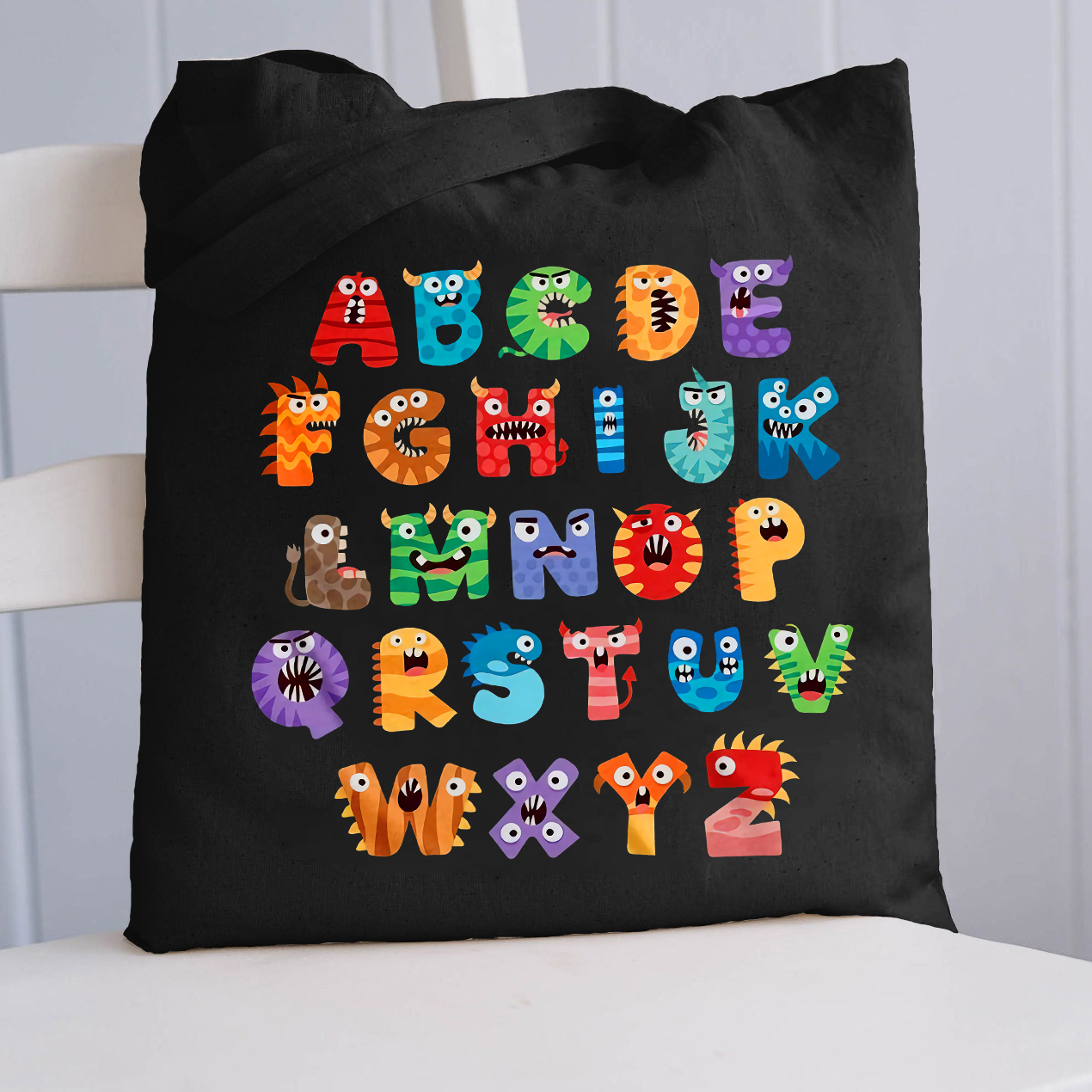 Cute Halloween Monster Alphabet School Tote Bag