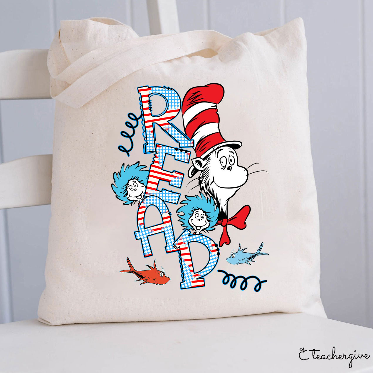 READ Letter Cat Wearing Hat Teacher Tote Bag