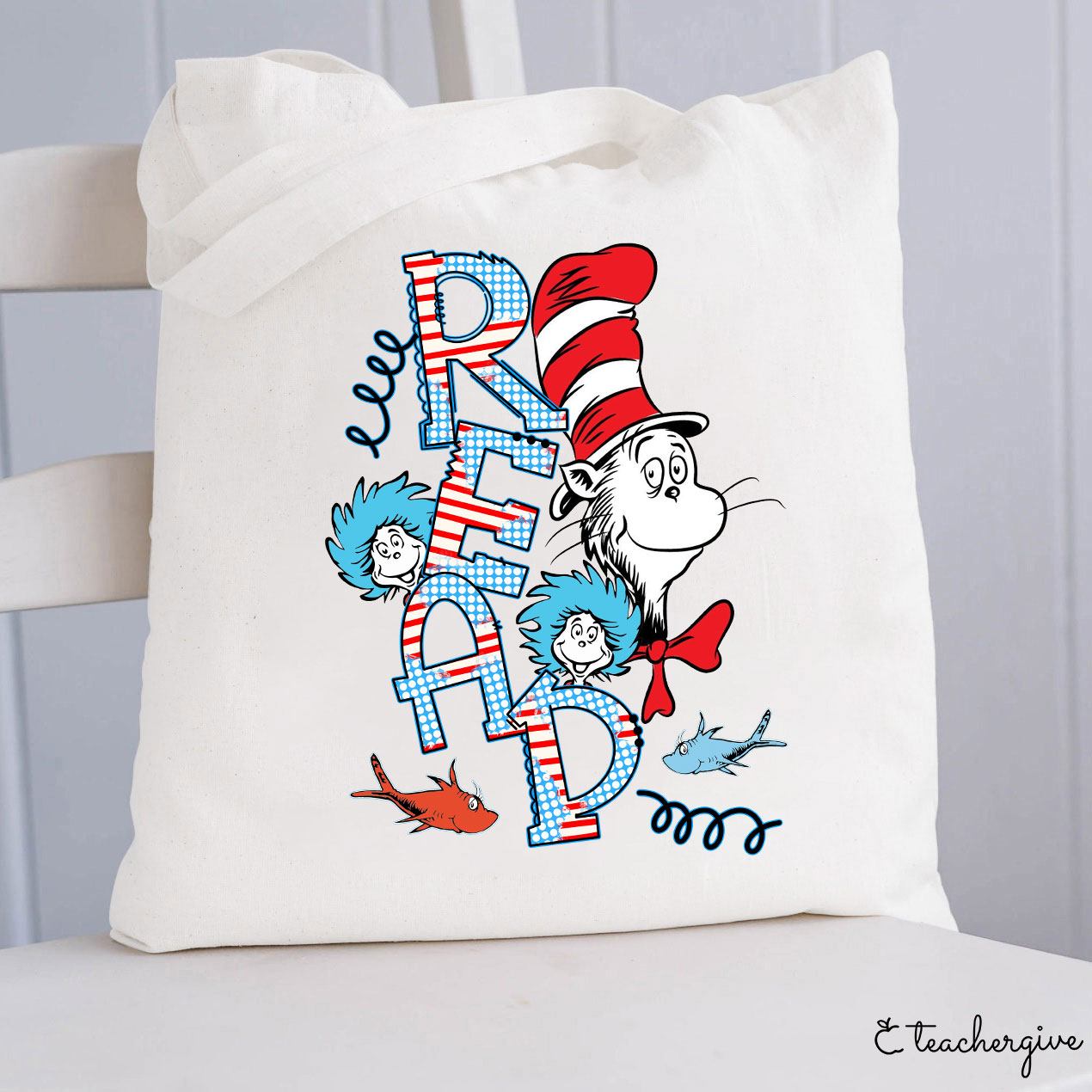 READ Letter Cat Wearing Hat Teacher Tote Bag