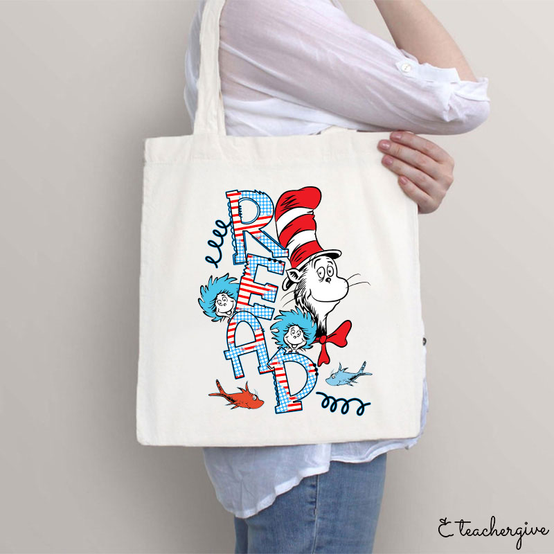 READ Letter Cat Wearing Hat Teacher Tote Bag