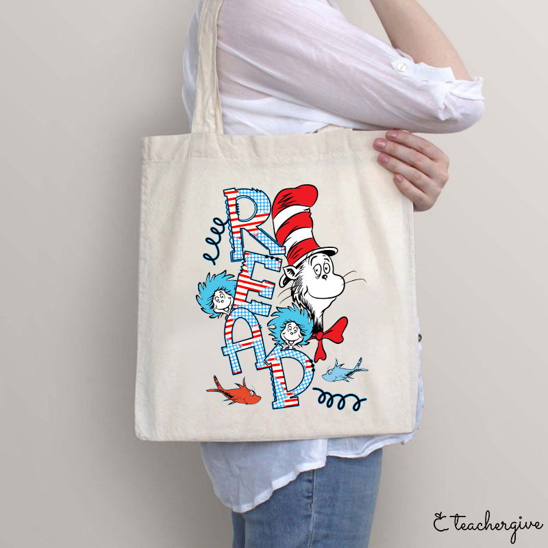 READ Letter Cat Wearing Hat Teacher Tote Bag
