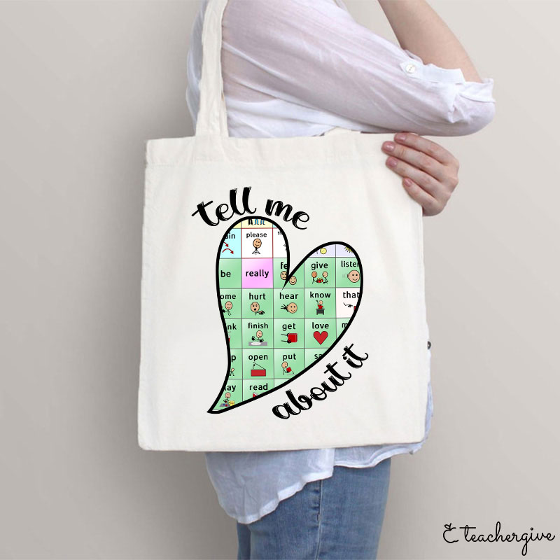 Tell Me About It Love Heart Teacher Tote Bag