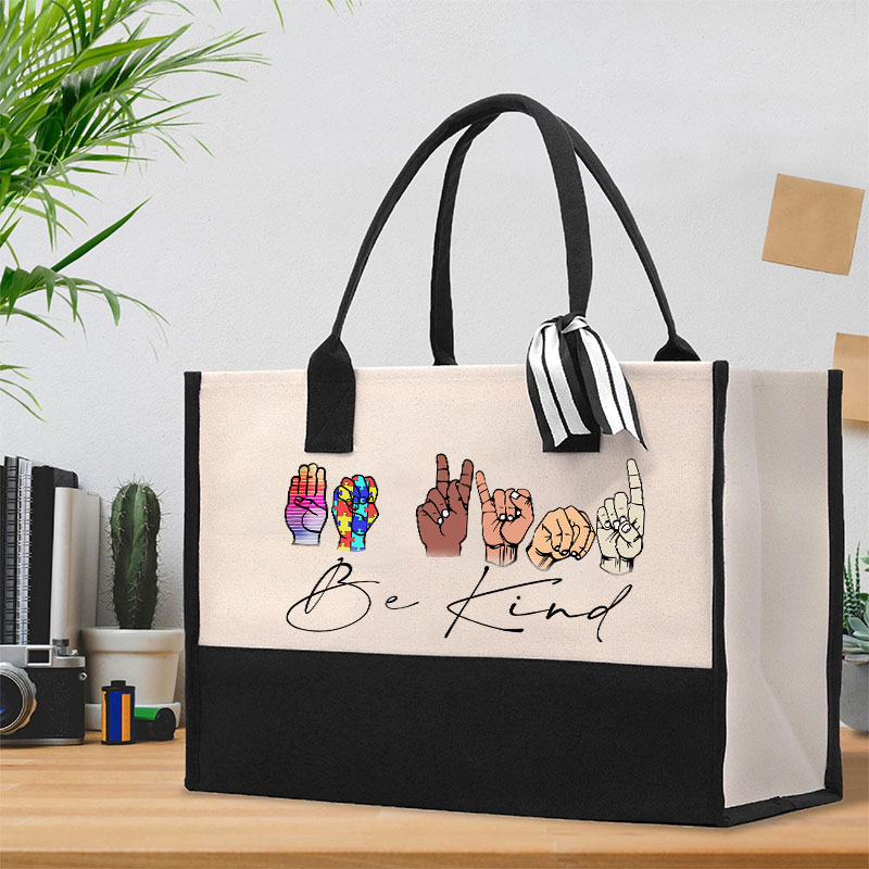 Sign Language Diversed Be Kind Teacher Cotton Tote Bag