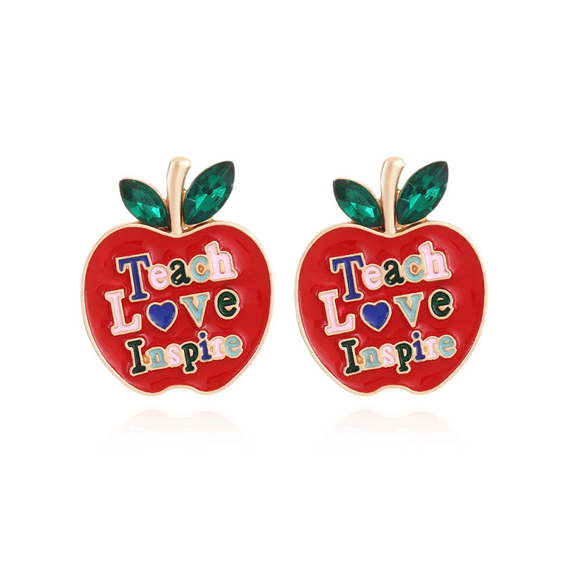 Teach Love Inspire Apple Teachers Metal Earrings