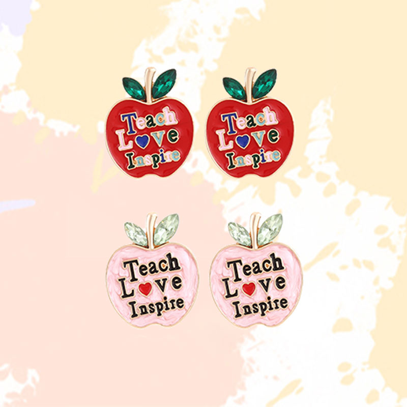 Teach Love Inspire Apple Teachers Metal Earrings