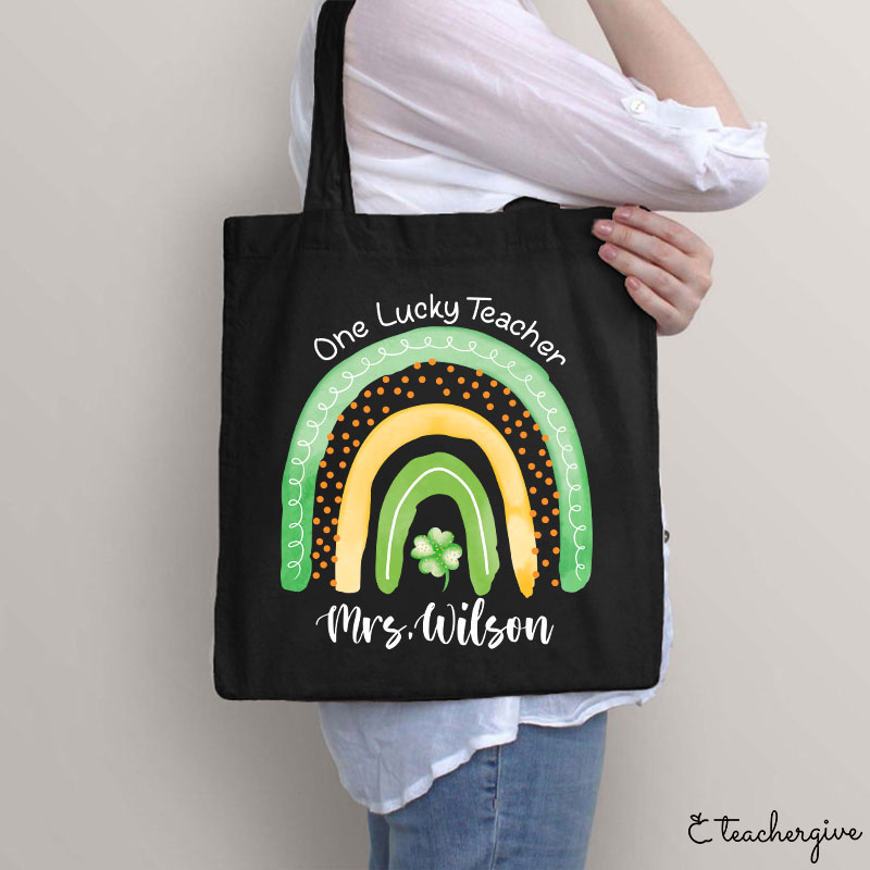 Personalized Name One Lucky Teacher Tote Bag