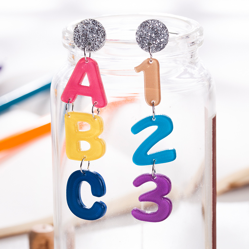 Colorful ABC Numbers Acrylic Earrings
