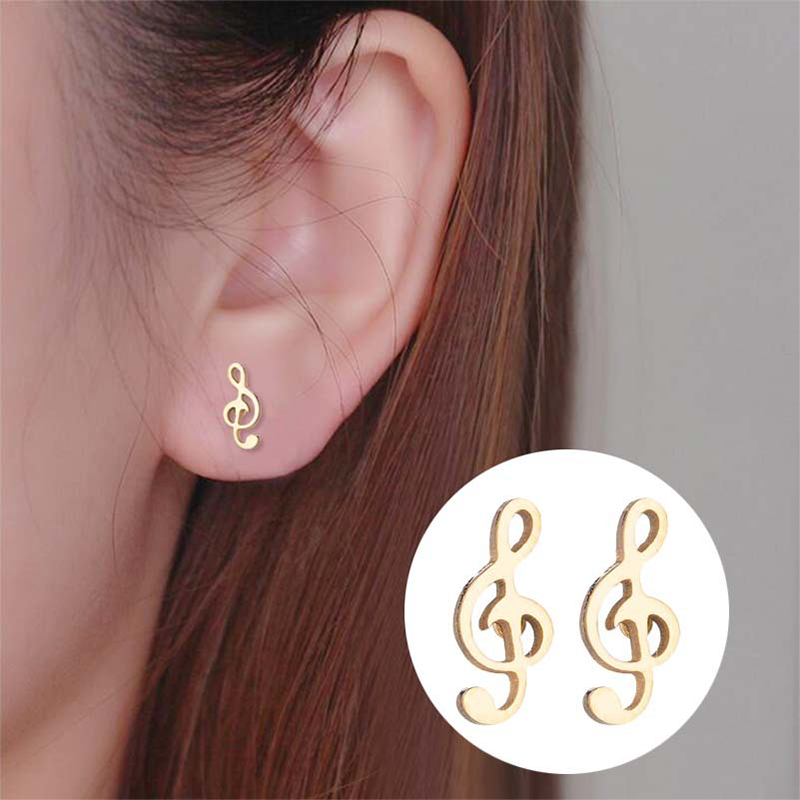 Tiny Music Note Metal Earrings