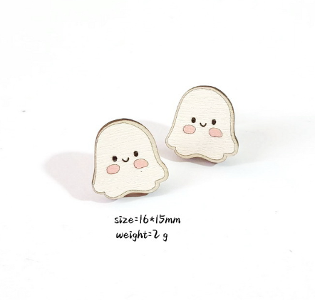 Cute Ghost Wooden Earrings