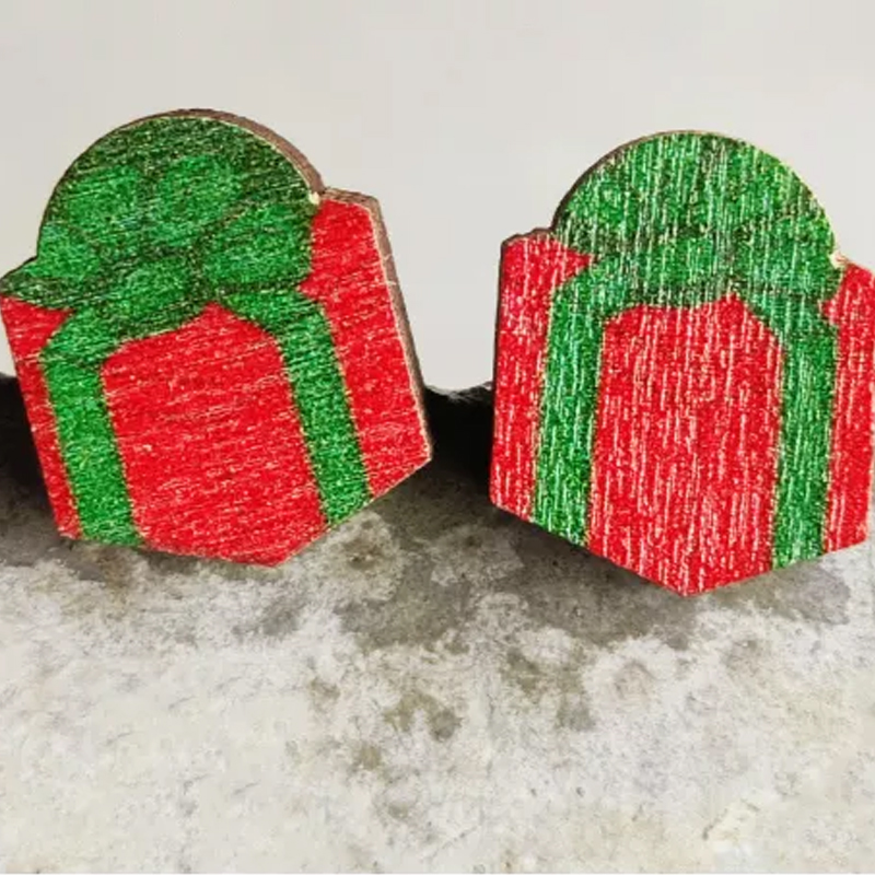 Christmas Present Wooden Earrings