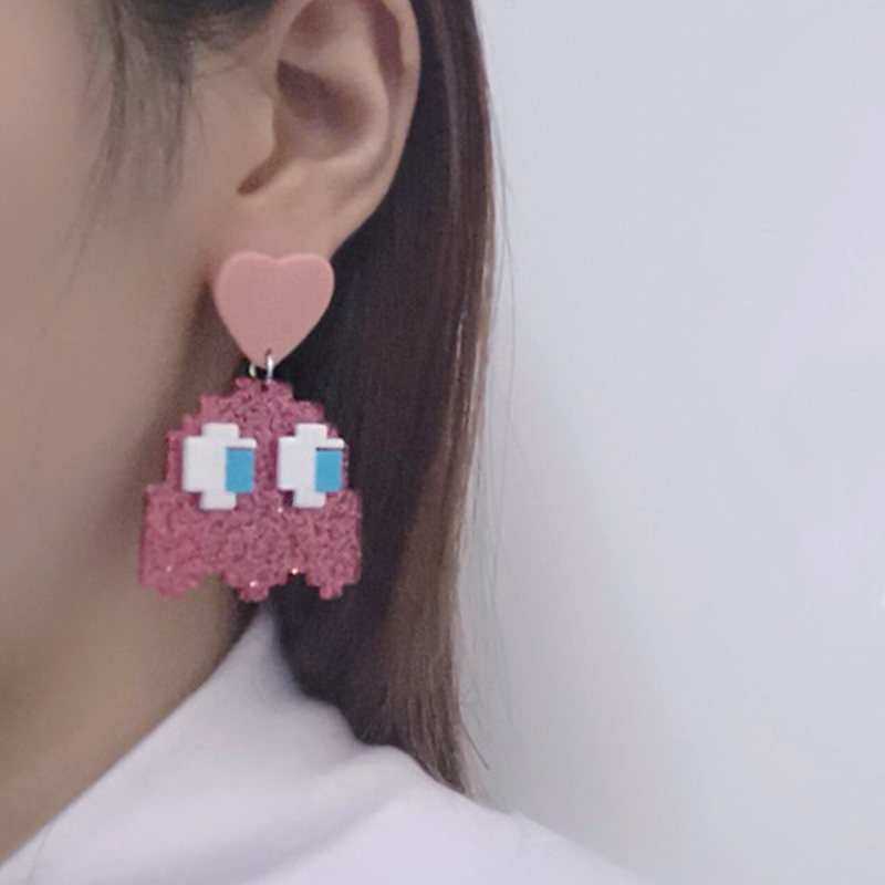 Pink Shining Pac-Man Acrylic Earrings