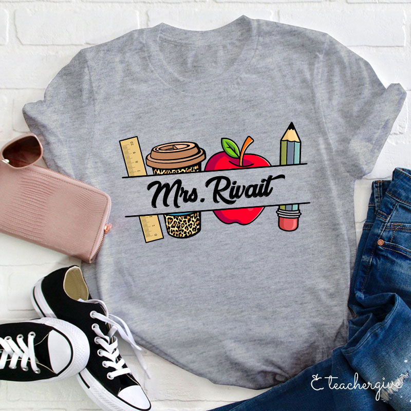 Personalized Pencil Ruler Teacher Name T-Shirt