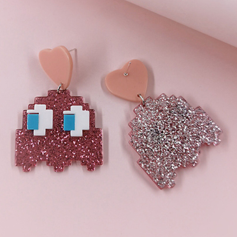Pink Shining Pac-Man Acrylic Earrings