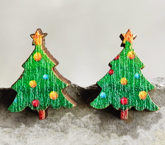 Christmas Tree Wooden Earrings