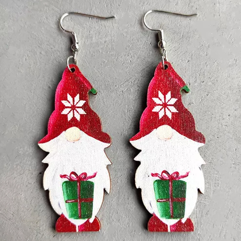 Christmas Gnome Bring You A Present Wooden Earrings
