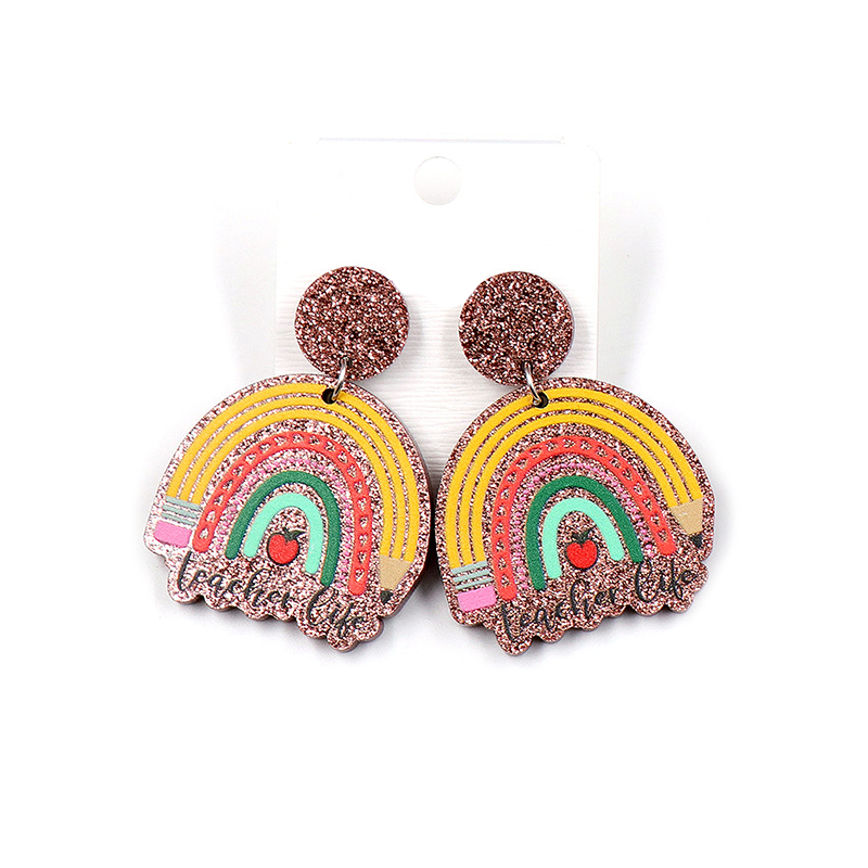 Shining Pencil Rainbow Teacher Life Acrylic Earrings