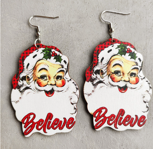 Vintage Santa Wooden Earrings