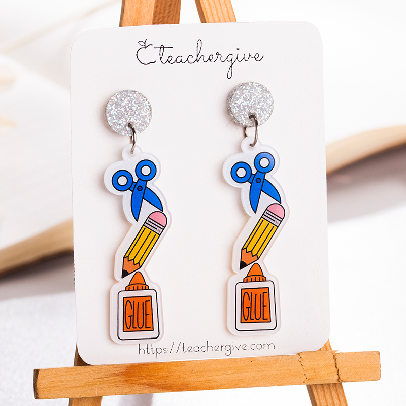 Scissors Pencil Glue Acrylic Earrings