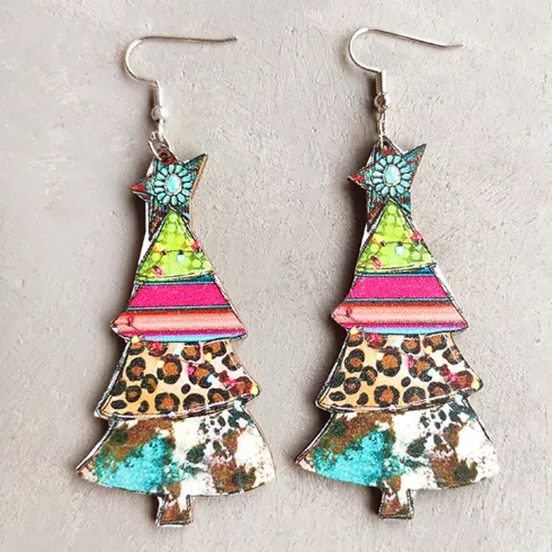 Mix And Match Christmas Tree Wooden Earrings