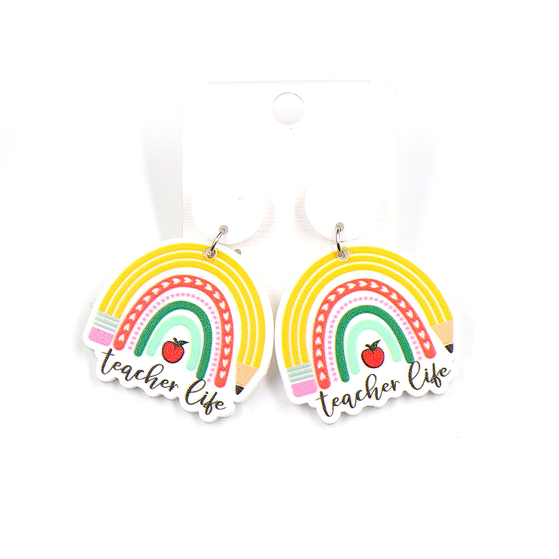 Pencil Rainbow Teacher Life Acrylic Earrings