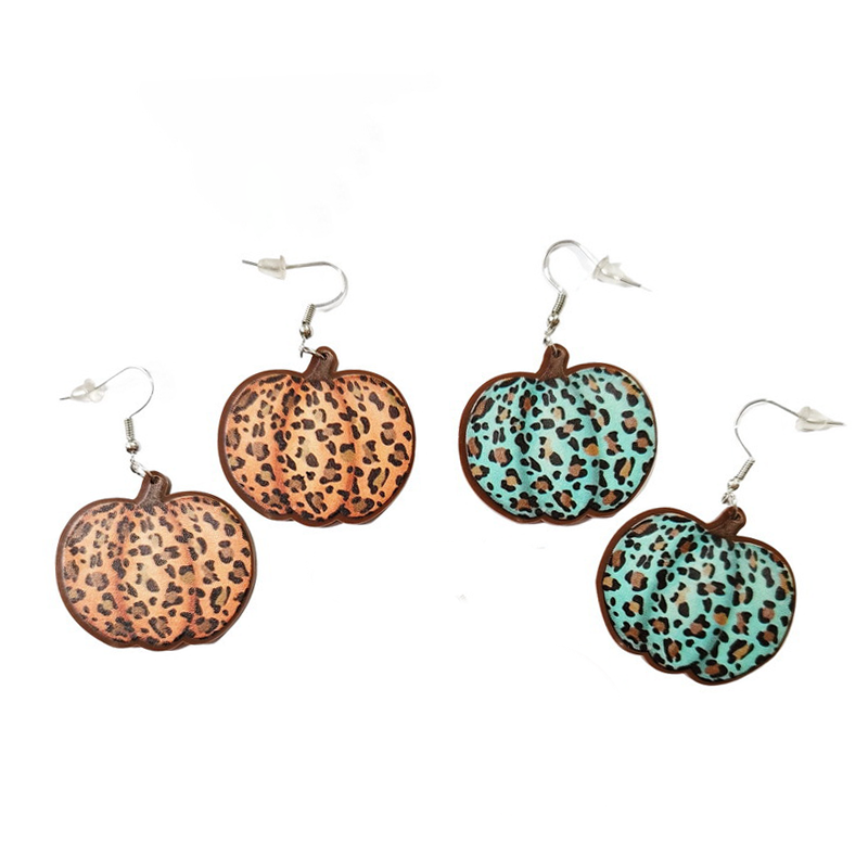 Leopard-print Pumpkin Wooden Earrings